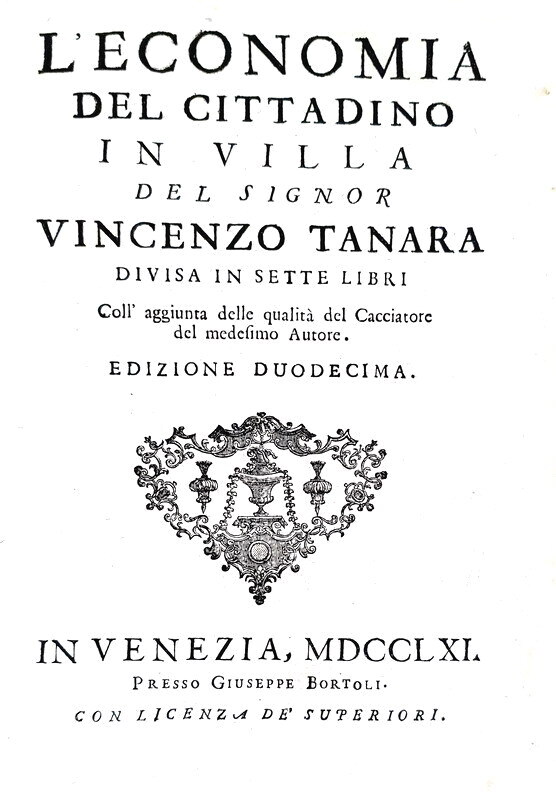 Agricoltura, enologia e gastronomia nel Seicento: Tanara - L'economia del cittadino in villa - 1761