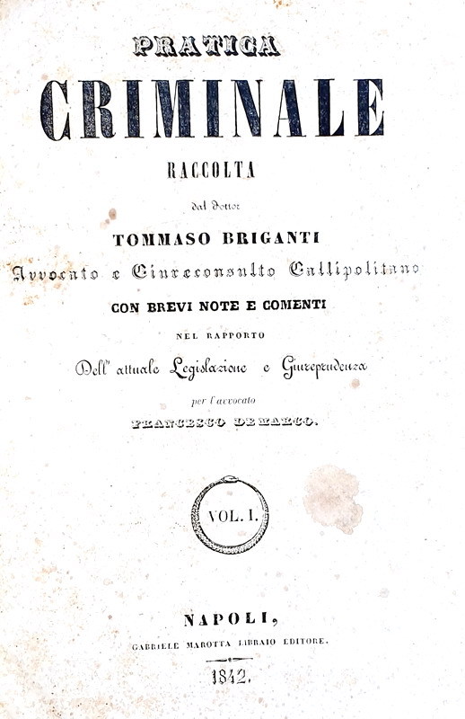 Tommaso Briganti - Pratica criminale con brevi note e comenti - Napoli 1842