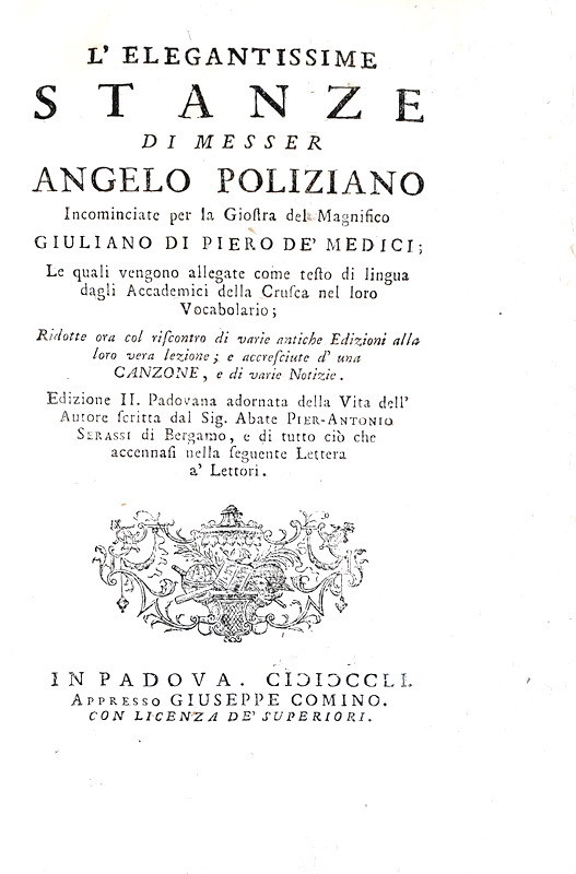 Angelo Poliziano Lelegantissime Stanze And La Favola Di Orfeo Padova