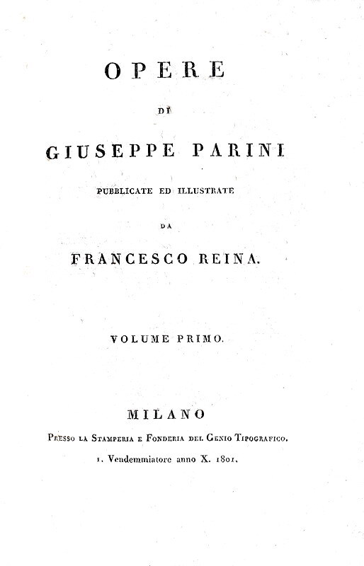 Giuseppe Parini - Opere - Milano 1801/04 (prima edizione complessiva - rara tiratura su carta forte)