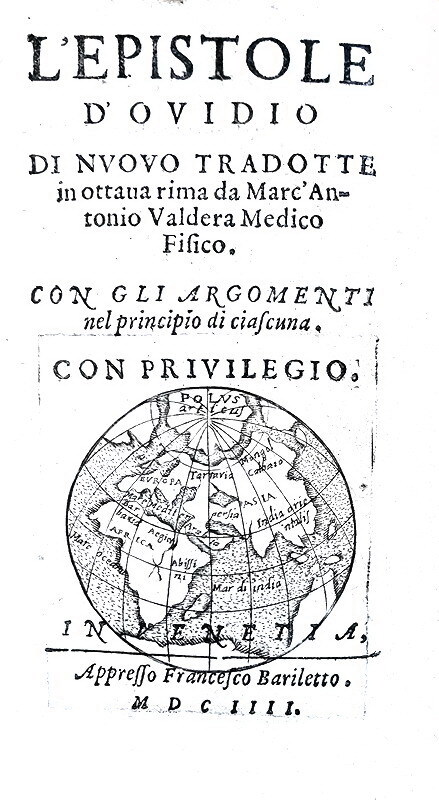 Ovidio - Epistole di  nuovo tradotte in ottava rima da Marc'Antonio Valdera - Venezia 1604