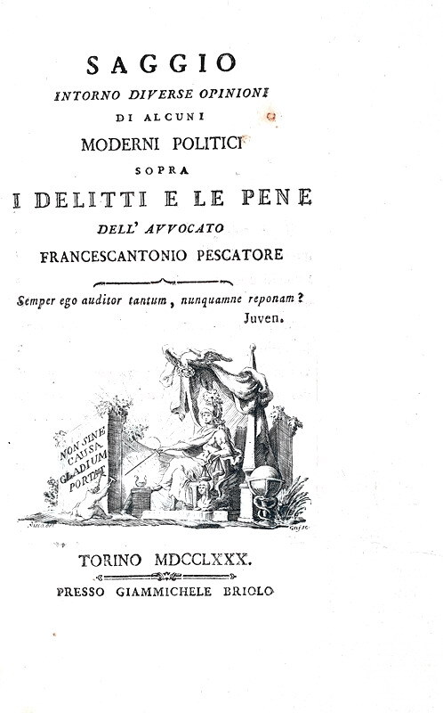 Francescantonio Pescatore - Saggio sopra I delitti e le pene - Torino 1780 (rara prima edizione)