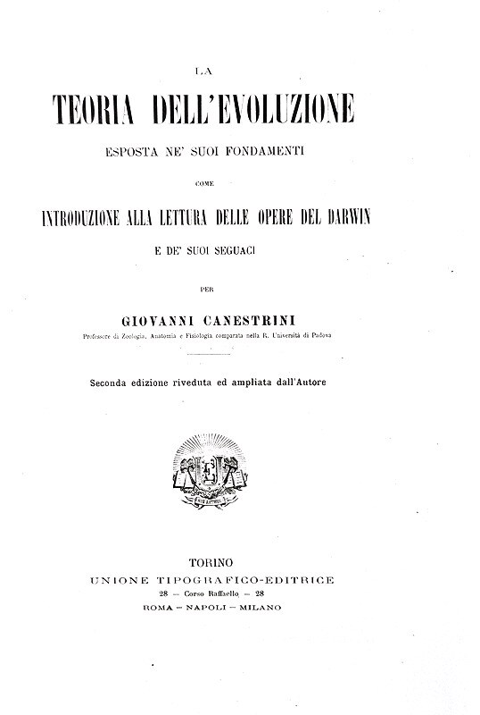 Giovanni Canestrini - La teoria dell'evoluzione esposta ne suoi fondamenti - Torino 1887