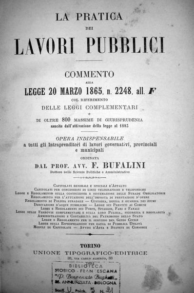 Francesco Bufalini - La pratica dei lavori pubblici - 1884