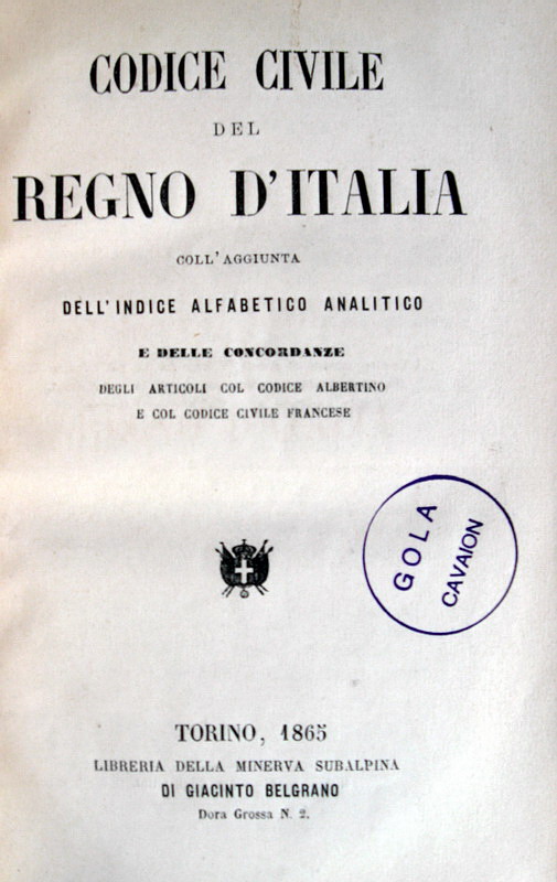 Codice civile del regno dItalia - Torino 1865